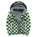 Forest Green And White Checkered Print Sherpa Lined Zip Up Hoodie