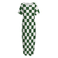 Forest Green And White Checkered Print Short Sleeve Long Nightdress