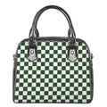 Forest Green And White Checkered Print Shoulder Handbag