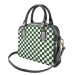 Forest Green And White Checkered Print Shoulder Handbag