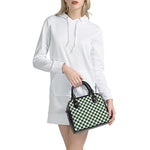 Forest Green And White Checkered Print Shoulder Handbag