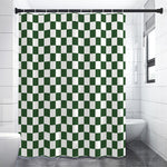 Forest Green And White Checkered Print Shower Curtain