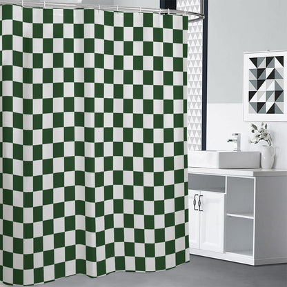 Forest Green And White Checkered Print Shower Curtain