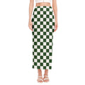Forest Green And White Checkered Print Side Slit Maxi Skirt