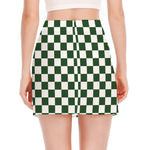 Forest Green And White Checkered Print Side Slit Mini Skirt