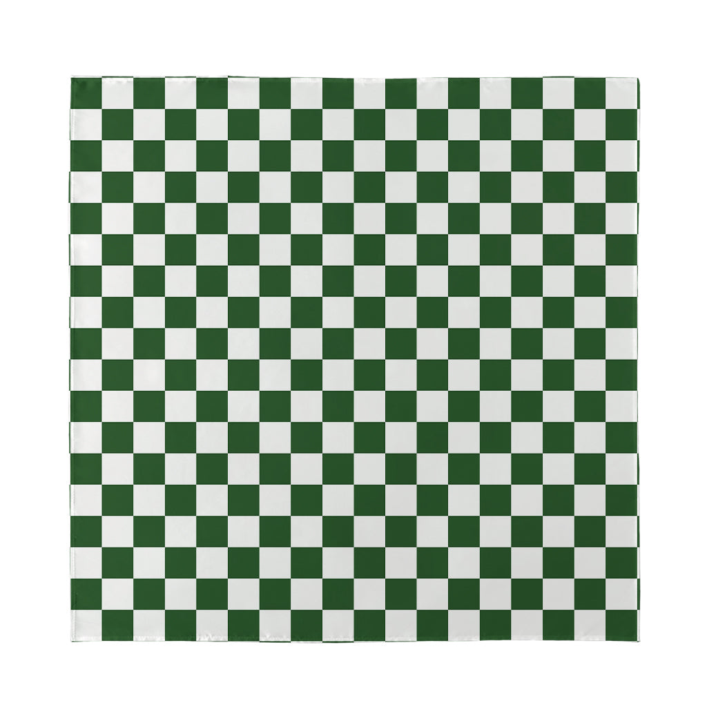 Forest Green And White Checkered Print Silk Bandana
