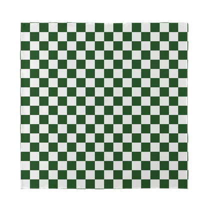 Forest Green And White Checkered Print Silk Bandana