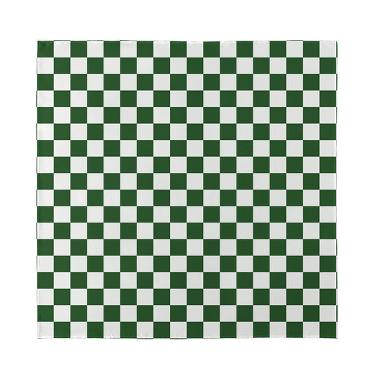 Forest Green And White Checkered Print Silk Bandana