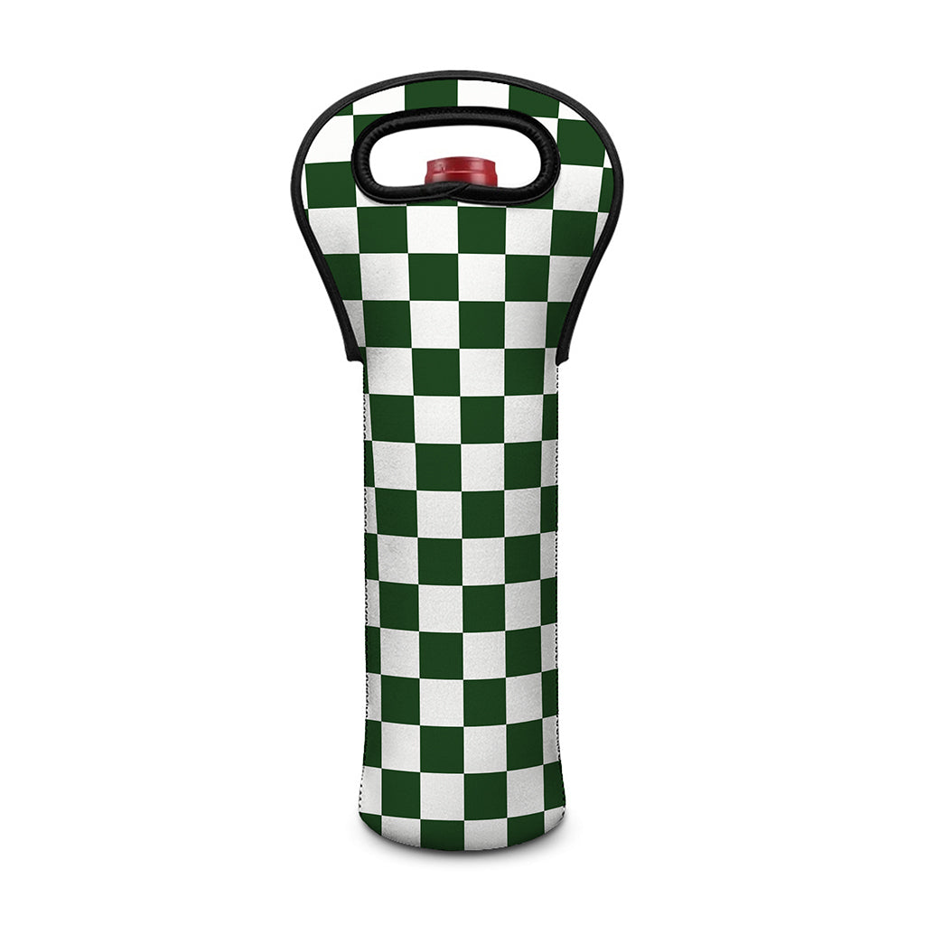 Forest Green And White Checkered Print Single Neoprene Wine Tote