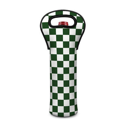Forest Green And White Checkered Print Single Neoprene Wine Tote