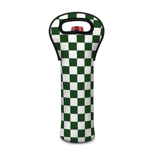 Forest Green And White Checkered Print Single Neoprene Wine Tote