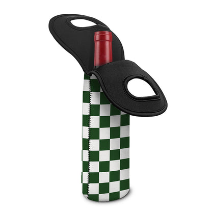 Forest Green And White Checkered Print Single Neoprene Wine Tote