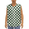 Forest Green And White Checkered Print Sleeveless Baseball Jersey