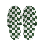 Forest Green And White Checkered Print Slippers
