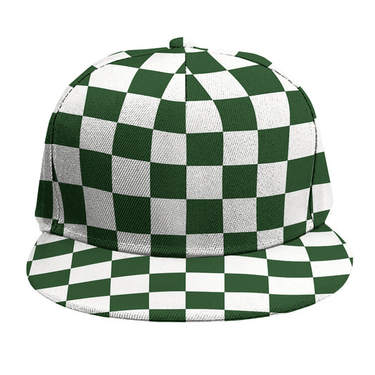 Forest Green And White Checkered Print Snapback Cap