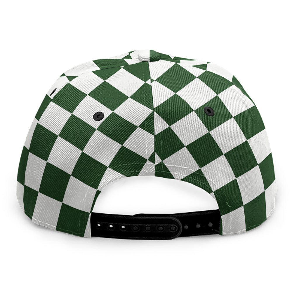 Forest Green And White Checkered Print Snapback Cap