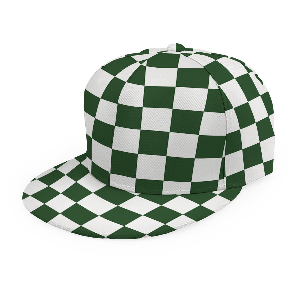 Forest Green And White Checkered Print Snapback Cap