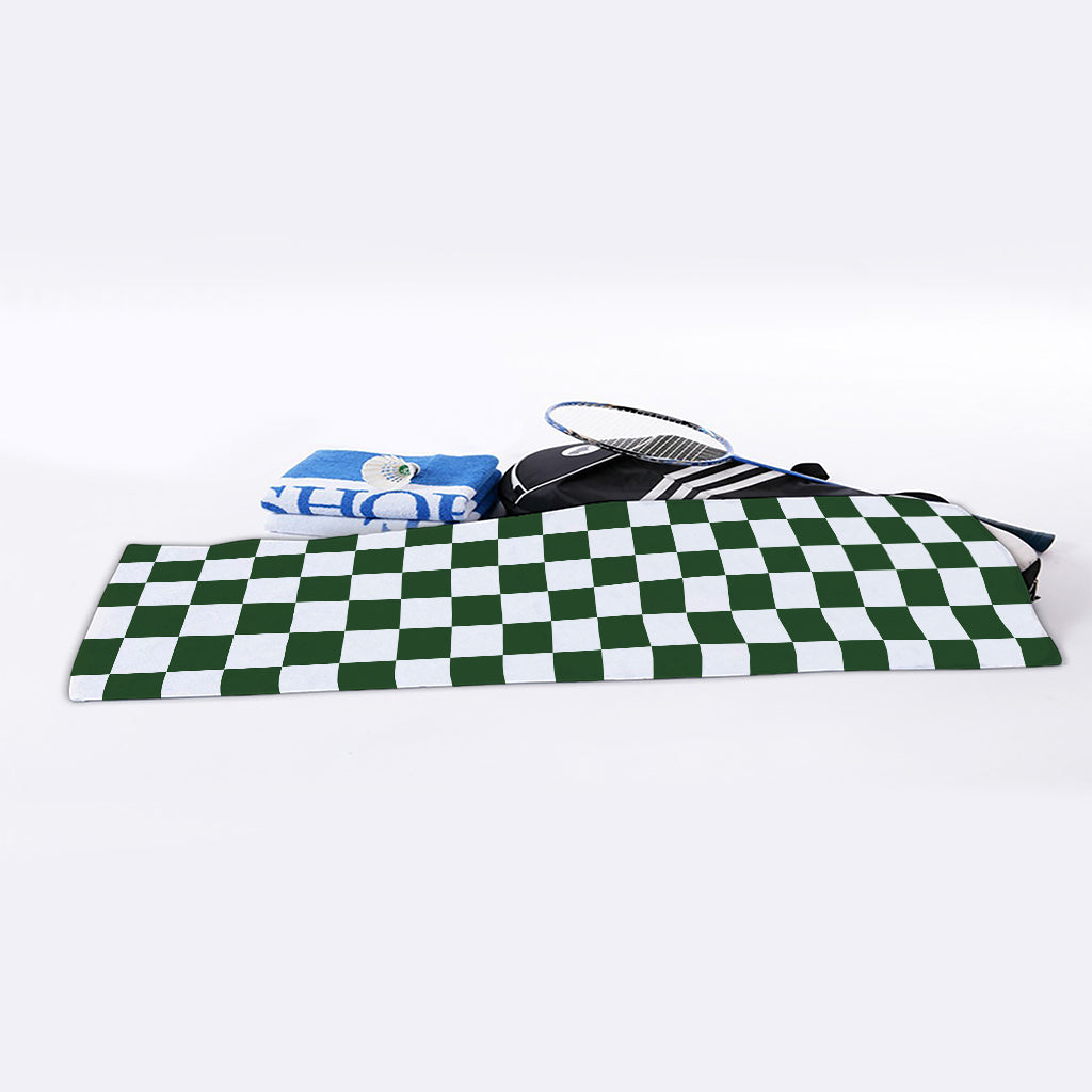 Forest Green And White Checkered Print Sports Towel