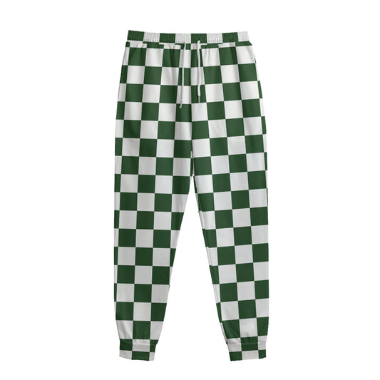 Forest Green And White Checkered Print Sweatpants