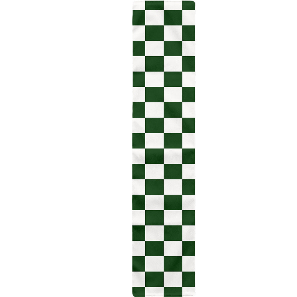 Forest Green And White Checkered Print Table Runner