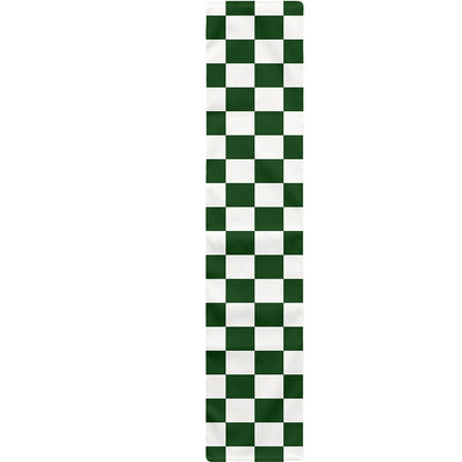 Forest Green And White Checkered Print Table Runner