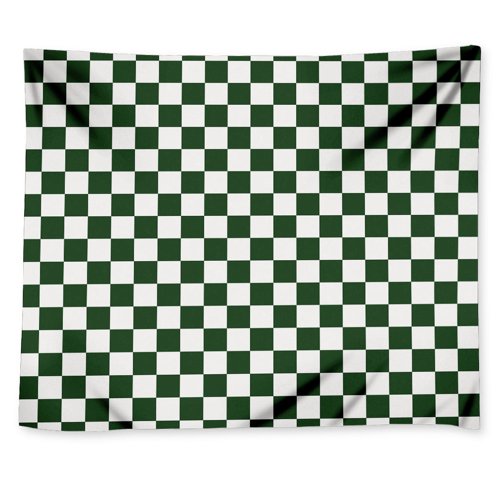 Forest Green And White Checkered Print Tapestry