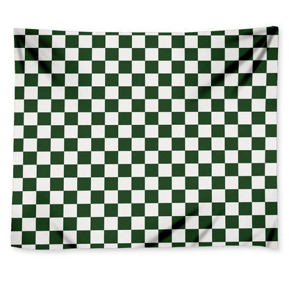 Forest Green And White Checkered Print Tapestry