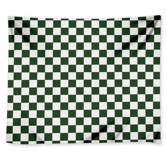 Forest Green And White Checkered Print Tapestry
