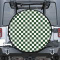 Forest Green And White Checkered Print Tire Cover