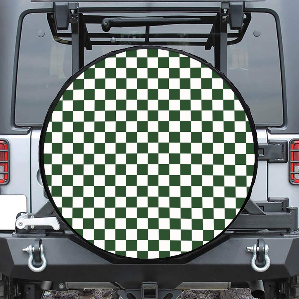 Forest Green And White Checkered Print Tire Cover