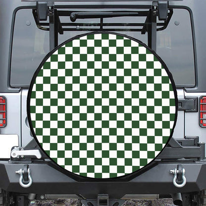 Forest Green And White Checkered Print Tire Cover