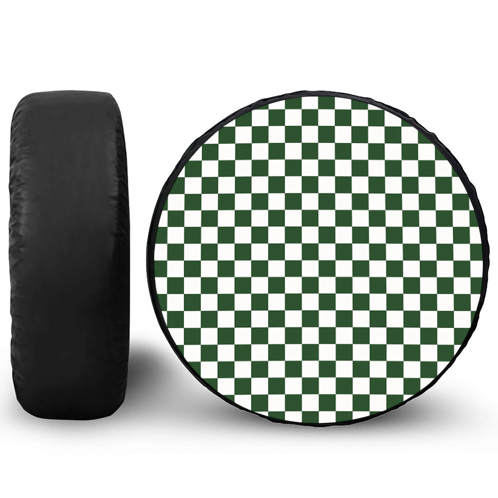 Forest Green And White Checkered Print Tire Cover