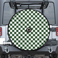 Forest Green And White Checkered Print Tire Cover With Camera Hole