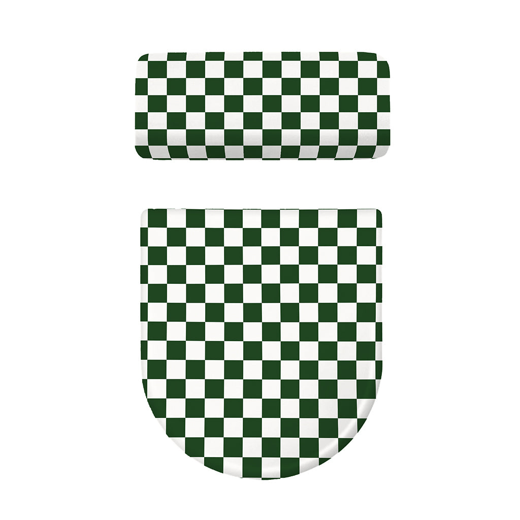 Forest Green And White Checkered Print Toilet Lid And Tank Cover Set