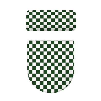 Forest Green And White Checkered Print Toilet Lid And Tank Cover Set