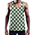 Forest Green And White Checkered Print Men's Workout Tank Top