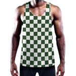 Forest Green And White Checkered Print Training Tank Top