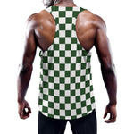 Forest Green And White Checkered Print Training Tank Top