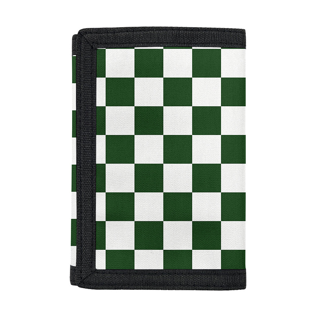 Forest Green And White Checkered Print Trifold Wallet