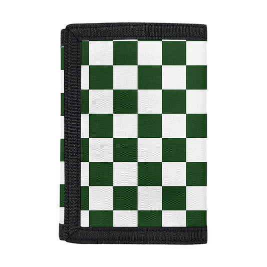 Forest Green And White Checkered Print Trifold Wallet