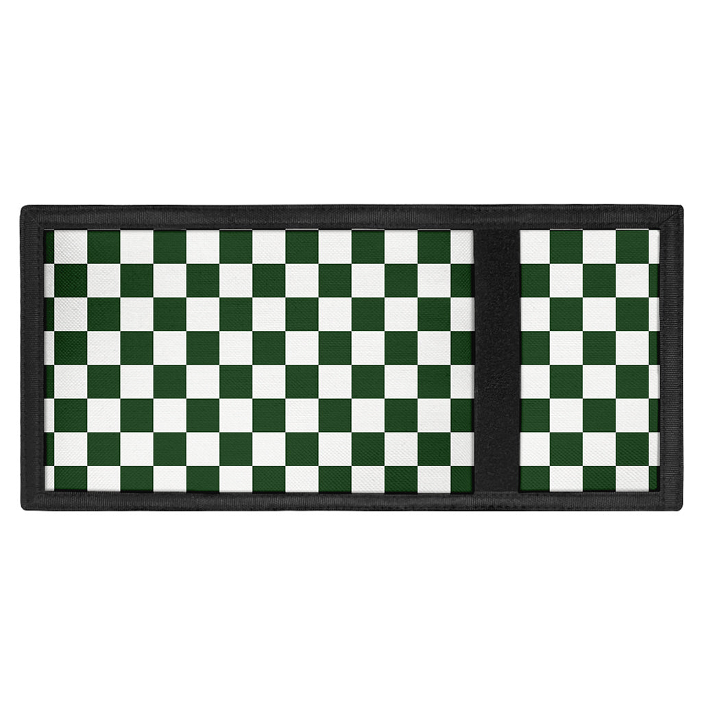 Forest Green And White Checkered Print Trifold Wallet