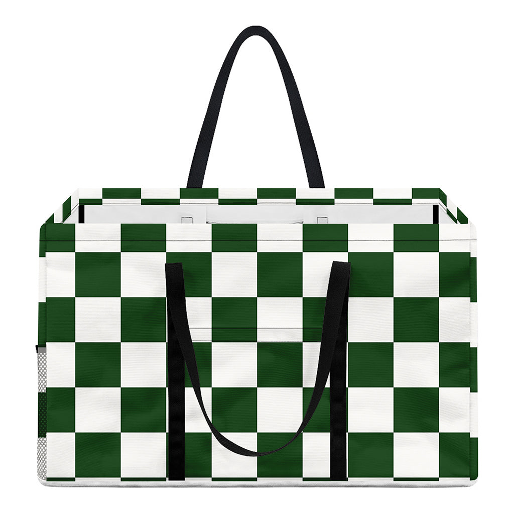 Forest Green And White Checkered Print Utility Tote Bag