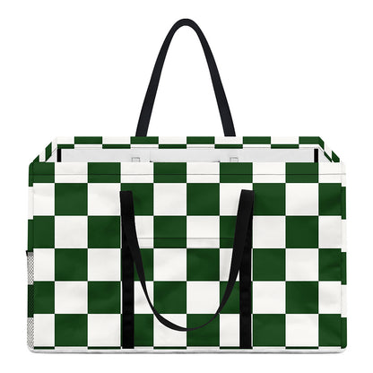 Forest Green And White Checkered Print Utility Tote Bag