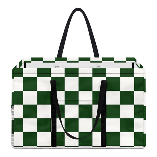 Forest Green And White Checkered Print Utility Tote Bag