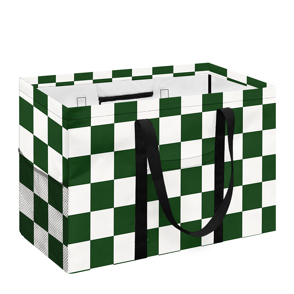 Forest Green And White Checkered Print Utility Tote Bag