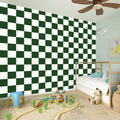 Forest Green And White Checkered Print Wall Sticker