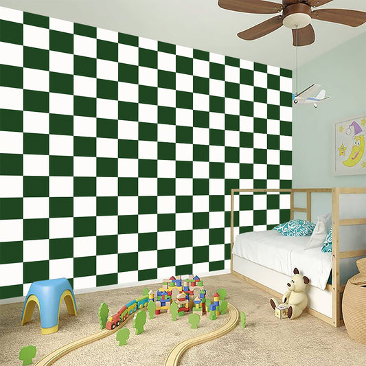 Forest Green And White Checkered Print Wall Sticker