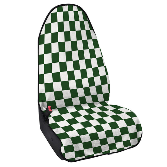 Forest Green And White Checkered Print Waterproof Car Seat Cover