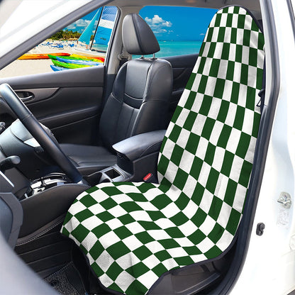 Forest Green And White Checkered Print Waterproof Car Seat Cover