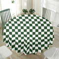 Forest Green And White Checkered Print Waterproof Round Tablecloth